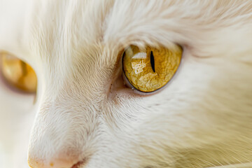 Detailed Shot of a White Cat’s Face with Focus on Eyes Natural Light 