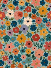 Colorful Floral Pattern With Playful Polka Dot Accents