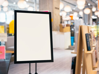 Blank white poster sign stand indoor Bookstore Information board