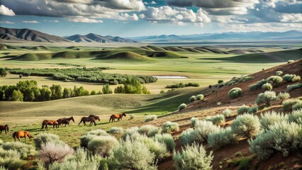 Naklejka premium countryside plain landscape with clouds 