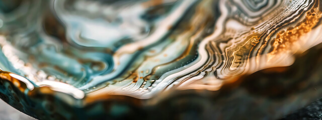 Macro Shot of Unique Artistic Pottery with Abstract Glaze Patterns Set Against Abstract Craft Background 