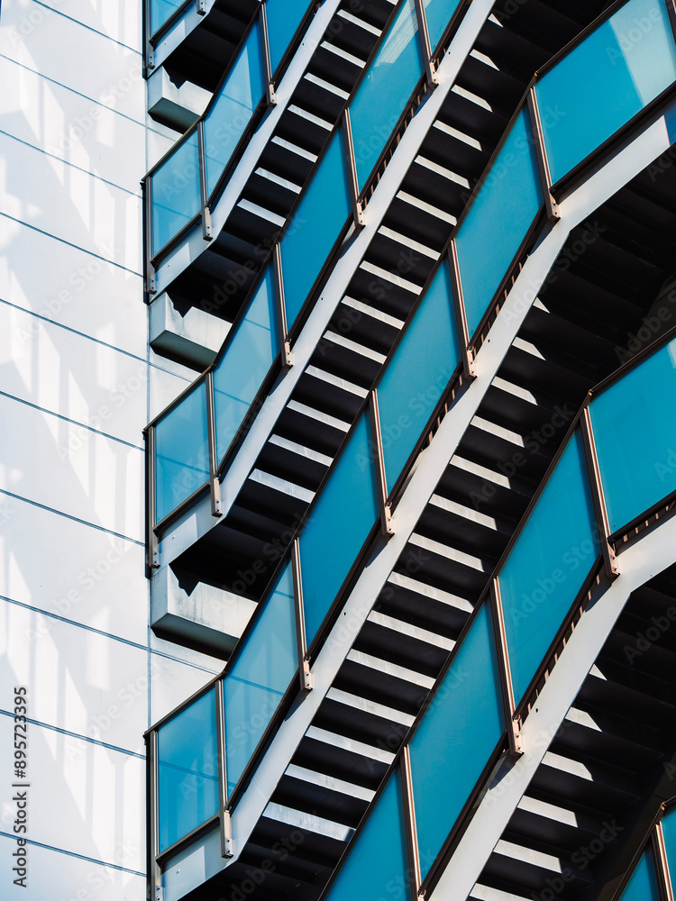 Poster Modern Building Fire escape Stairs Geometric pattern shade shadow Architecture details