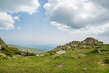 Summer Mountain Landscape with Cloudy Sky  . Vitosha Mountain ,Bulgaria .Black peak 