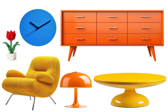 PNG mid-century modern furniture element set, transparent background - Powered by Adobe