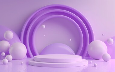 Obraz premium 3d render purple abstract background with podium and spheres, minimal scene for product presentation template 