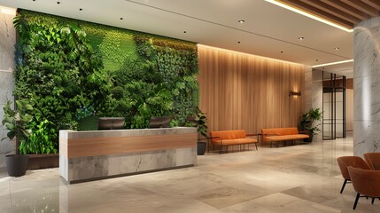 Eco-Friendly office lobby featuring an eco-friendly green wall design