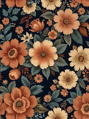 Vintage Floral Pattern Classic Botanical Design on Dark Background