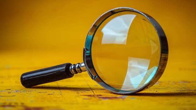 Magnifying glass focusing on terminology word with yellow background, perfect for copy space