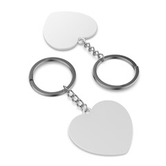 Heart shape pendant keychain ring blank template 3d render illustration.