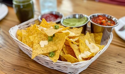 white wicker basket filled with nachos, Generative AI