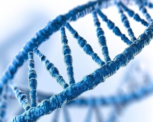 Dna strand forming a double helix shape on blue background
