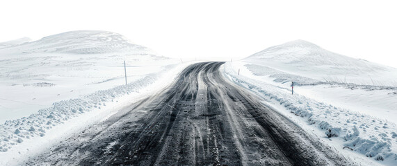 Desolate snowy road landscape scene