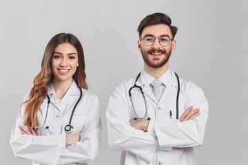 Fototapeta premium A Full length body size view of two attractive doctors