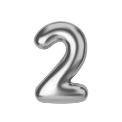 Silver number 2. Foil and latex balloon number two in 3d style. Realistic design elements isolated on white background. Vector illustration