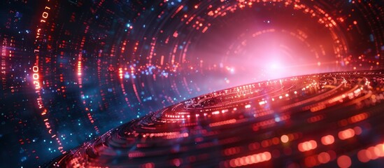 Obraz premium Abstract Digital Ring of Red and Blue Lights