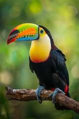 A photo multicolored touch perched on branch
