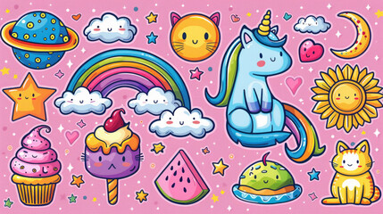 Fototapeta premium Kawaii Stickers