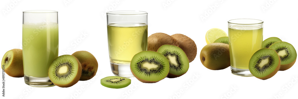 Canvas Prints set of kiwi juice with kiwis isolated on transparent background png