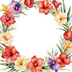 Beautiful vector card with nice watercolor gladiolus flowers.