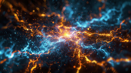 Obraz premium Abstract depiction of an energetic burst with blue and orange colors, representing power, energy, and movement.