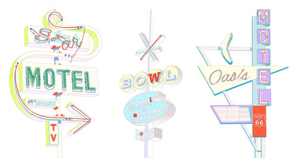 Vector Set of Motel Signs Shopping Mall Signs in Pastel Color illustrated Design Elements