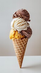 Perfect Ice Cream Cone with Berries and Mango on White Background"