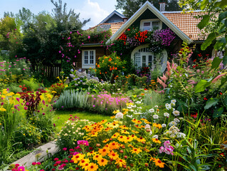 Cottage garden with background illustration