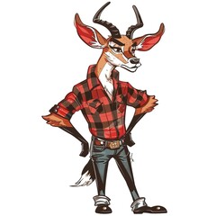 Fototapeta premium Antelope Rockabilly animal fashion cartoon isolated whitebackground 16:9