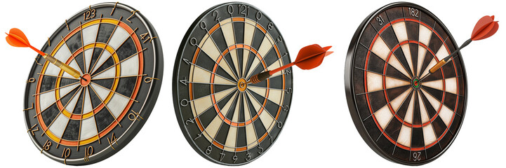 Set of Dartboards with Darts Isolated on Transparent Background png