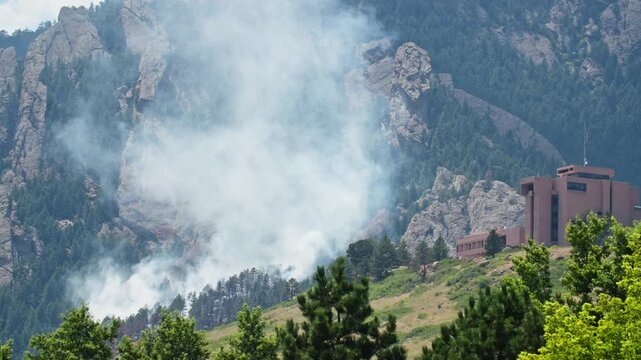 Green Mountain Dinosaur Fire in Boulder Colorado 2024, Smoke Surrounding NCAR, Landscape of Wildfire on Flatirons