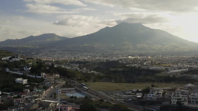 Panoramic drone shot of the city Ibarra, Ecuador