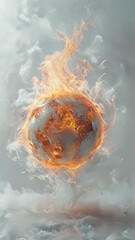 A fiery marble ball in a white space