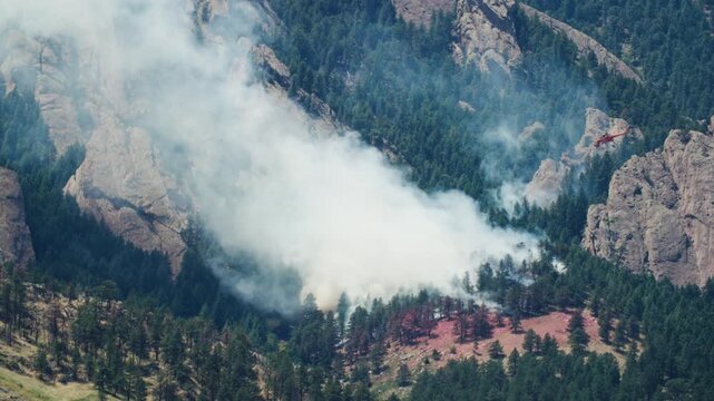 Helicopter Firefighters in Boulder Colorado Dumping Water on Dinosaur Fire, Wildfire Helicopter Responding