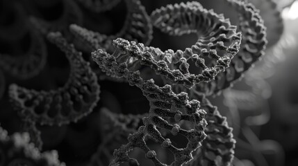 Close up of a DNA double helix structure. Molecular biology and genetics concept. Medical research and biotechnology application.