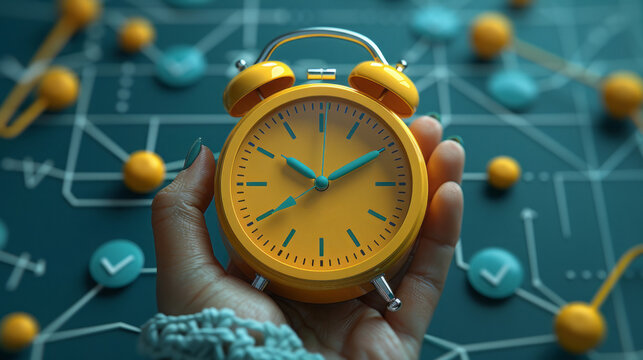 Hand Holding Yellow Alarm Clock