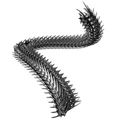 Chrome 3D element. Abstract array metal ridge, iron bones in cyber sigilism style, perspective objects. Transparent background