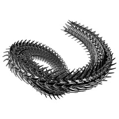 Chrome 3D element. Abstract array metal ridge, iron bones in cyber sigilism style, perspective objects. Transparent background