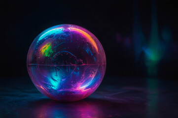 Neon graphic ball in a dark space.