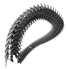 Chrome 3D element. Abstract array metal ridge, iron bones in cyber sigilism style, perspective objects. Transparent background