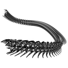 Chrome 3D element. Abstract array metal ridge, iron bones in cyber sigilism style, perspective objects. Transparent background