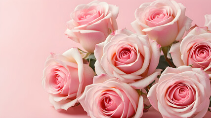 Fototapeta premium Light Pink Roses on Light Pink Background