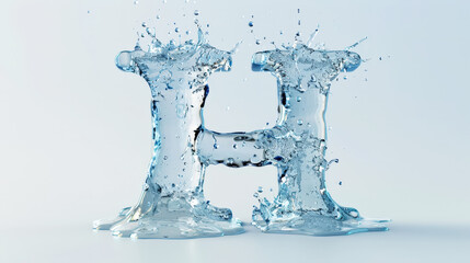 Capital letter H made of blue water splashes or ice on light background. Scrapbook activity. Generative AI