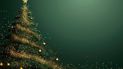 Christmas tree with green background, glitter, Gold shimmer,Merry christmas day vector background design,hristmas showcase backgrounds with 3d podium,snowdrift.banner Vector illustration,copy space.