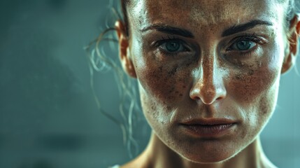 The image showcases a close-up view of a woman's face with an overlay of digital art effect that enhances the texture and abstraction.