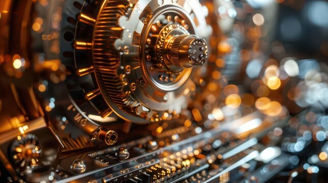 Quantum computer with gold components, black liquid cooling,