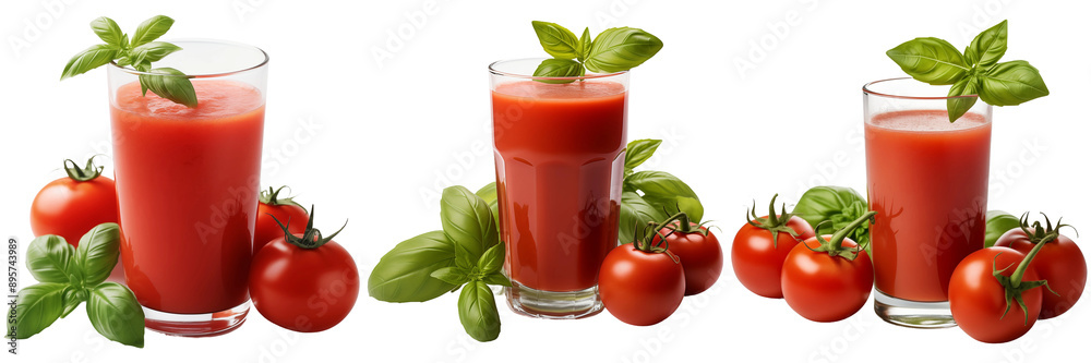 Wall mural Set of Tomato Juice with Tomatoes Isolated on Transparent Background png