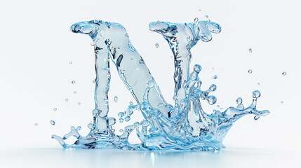 Capital letter N made of blue water splashes or ice on light background. Scrapbook activity. Generative AI