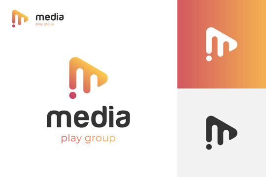 letter m play media logo icon design for Media Player Logo Icon, Modern Play Button Logo