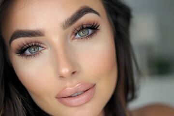 Stunning portrait of a beautiful woman with dramatic mega volume lash extensions...