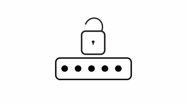 Enter password unlock icons animation on white background, enter right password unlock animation.